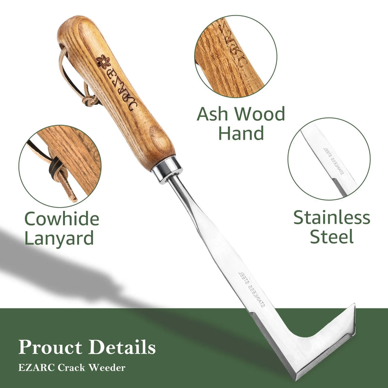 Stainless Steel Crevice Weeder with Wooden Handle