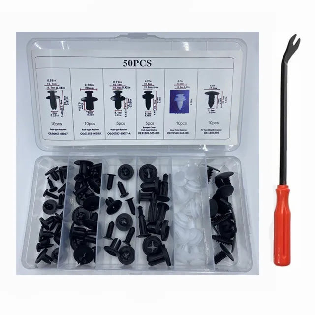 Universal Car Fastener Clip Assortment Kit – 50 Piece Push Retainer Set