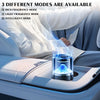 A smart car diffuser emitting blue ambient light and mist, with options for rich, light fragrance modes.