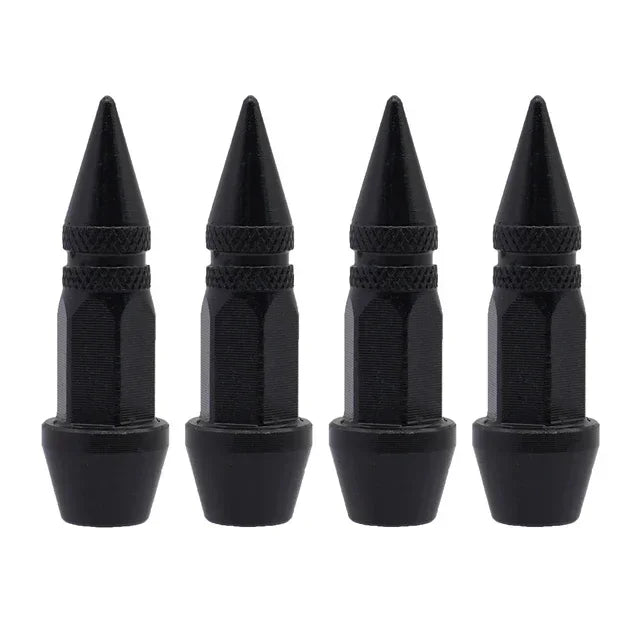 Four black universal bullet head screws used for tires and valves