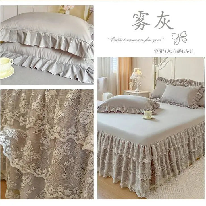 Lace Ruffled Bed Skirt with Non-Slip Mattress Cover