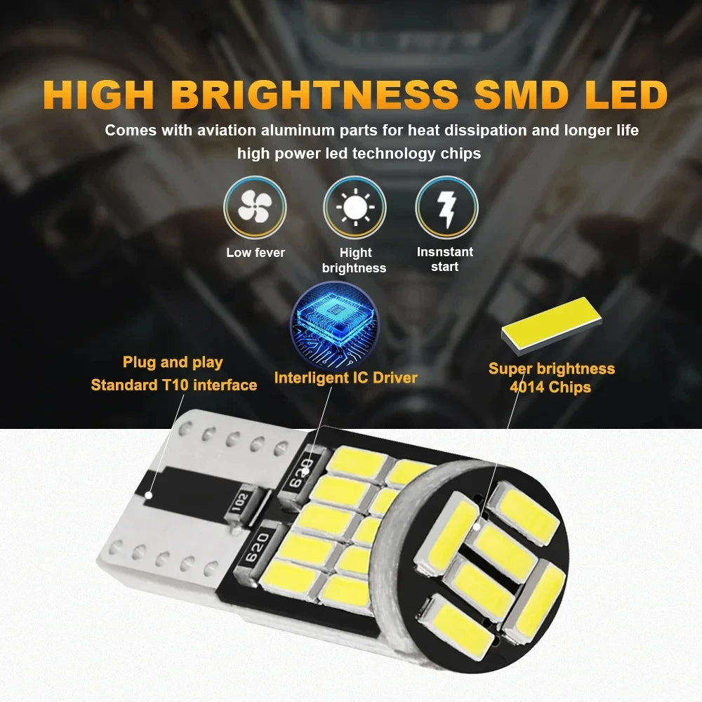 A pack of ten high brightness SMD LED light bulbs for car interior use