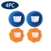 Four reusable laundry balls for pet hair and lint removal, shown in blue and orange colors.
