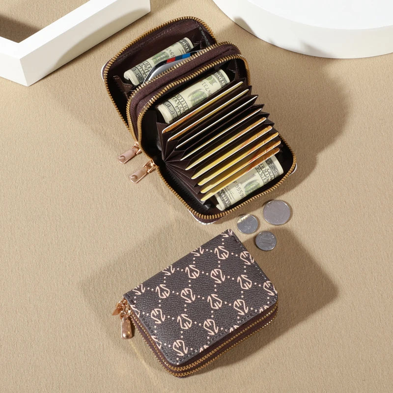Vintage Zippered Card Holder Wallet with Coin Pocket
