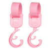 A pair of pink 360° rotating stroller hooks designed for hanging bags and essentials.