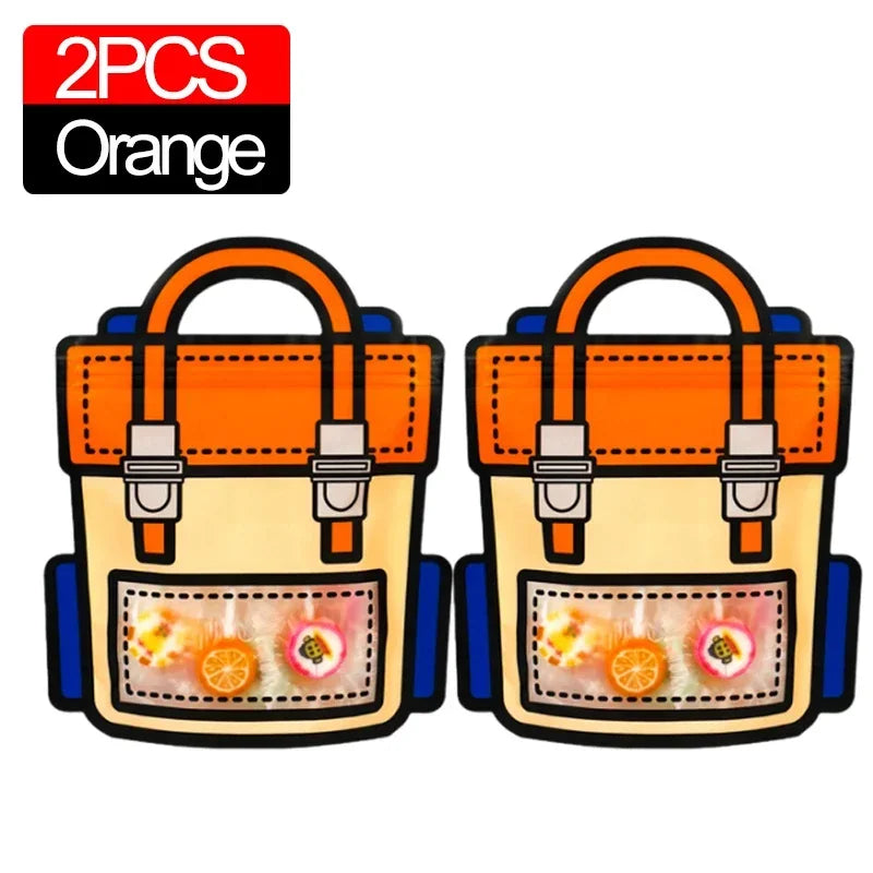 Two orange cartoon backpack goodie bags for kids party favors