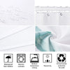 A set of white and floral bathroom shower curtains, rug, and toilet cover with a natural dry feature.