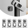 Six white child safety refrigerator locks with a 360 degree turn mechanism shown in various views.