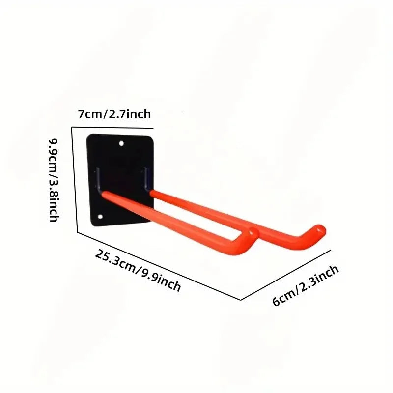 A heavy-duty orange storage hook with a black mounting plate, measuring 7cm long.