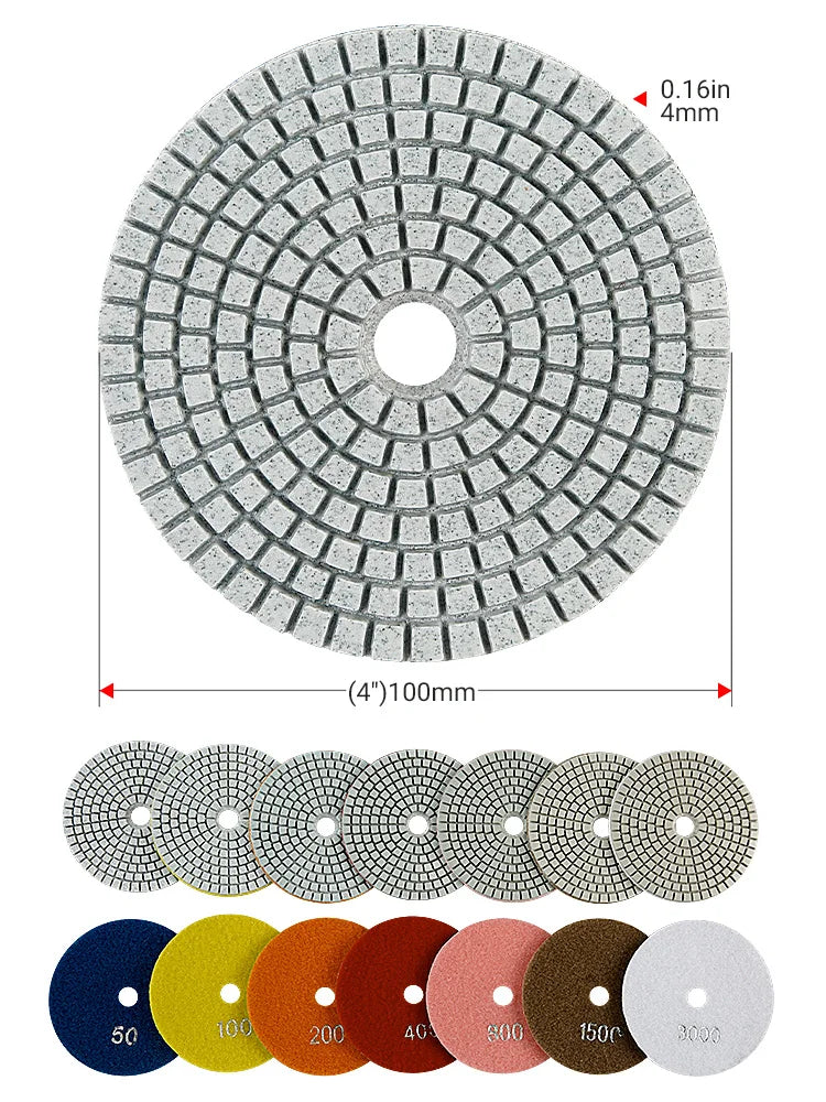 4-Inch Diamond Polishing Pads with Backer Pad (50-3000 Grit)