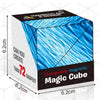 A blue magnetic magic cube with a black lid, showing its geometric puzzle design.