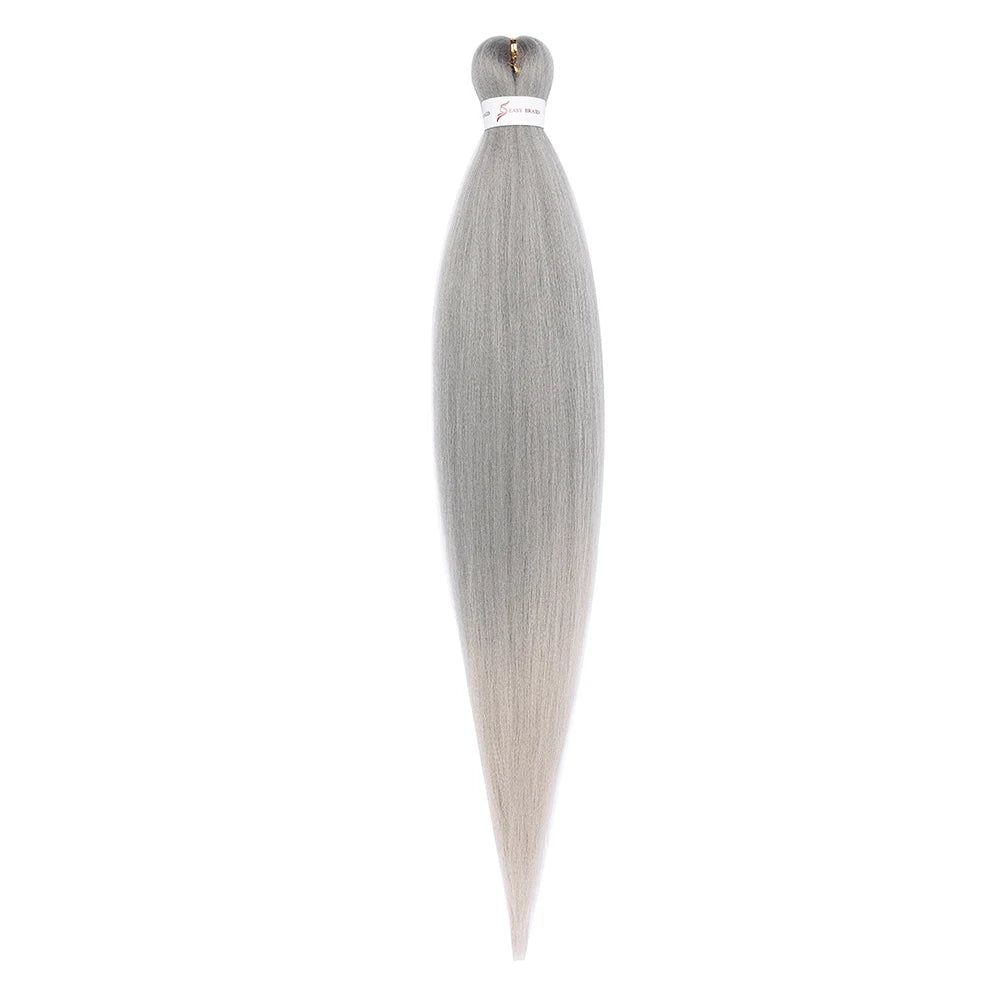 Bündel vorgestreckte Ombré-Flechtfrisuren in silbergrauer Farbe.