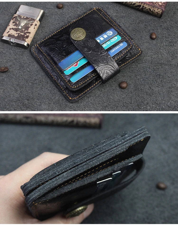 Handcrafted Cowhide Leather Card Wallet with Coin Pocket