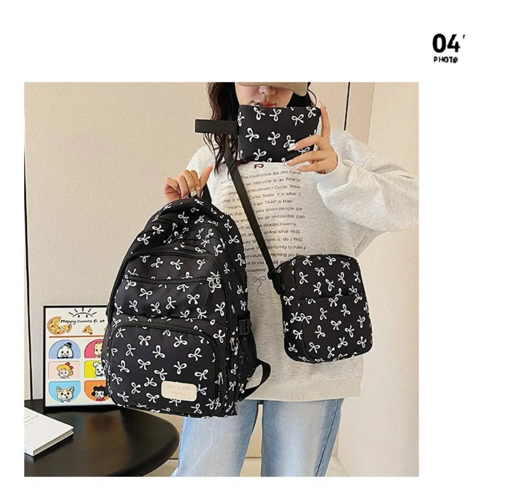 Cute Large-Capacity Bow Print Backpack Set