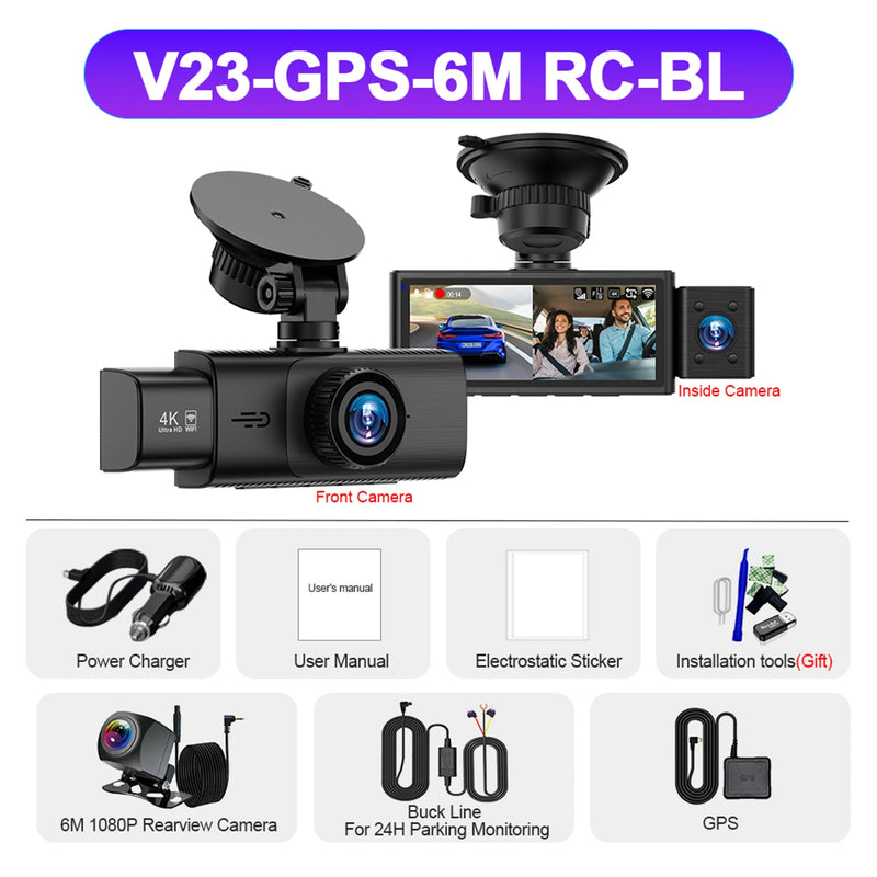 3-Channel 4K Dash Cam with Interior & Rear Cameras