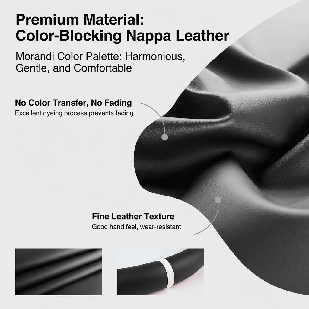 Premium Napa Leather Steering Wheel Cover – Universal Fit, All-Season Comfort