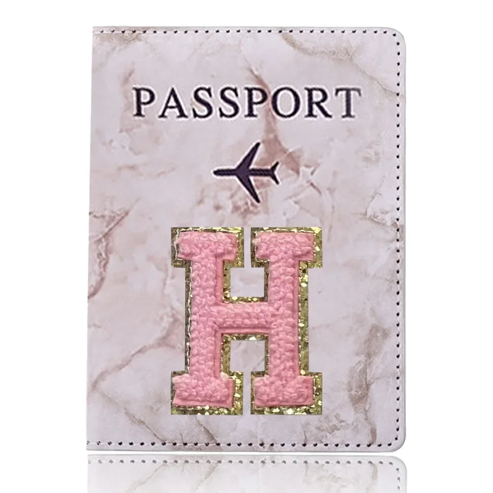 Embroidered Letter Passport Holder with Card Pocket