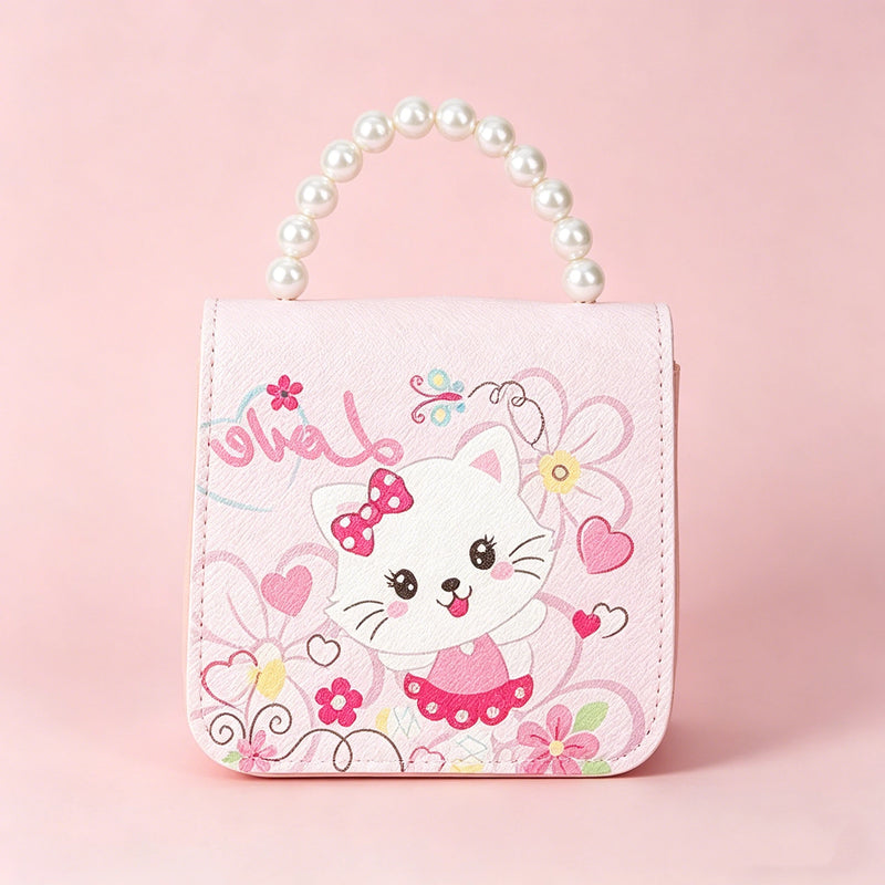 Bolso de Bandolera Infantil con Diseño de Dibujos Animados y Asa de Perlas