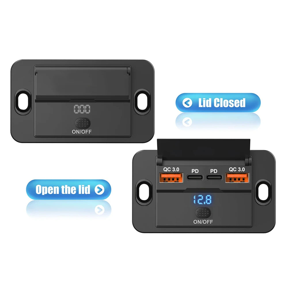 96W 4-Port USB Car Charger with Dual PD & Dual QC 3.0