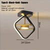 A black and gold square modern LED ceiling light fixture with a warm glow.