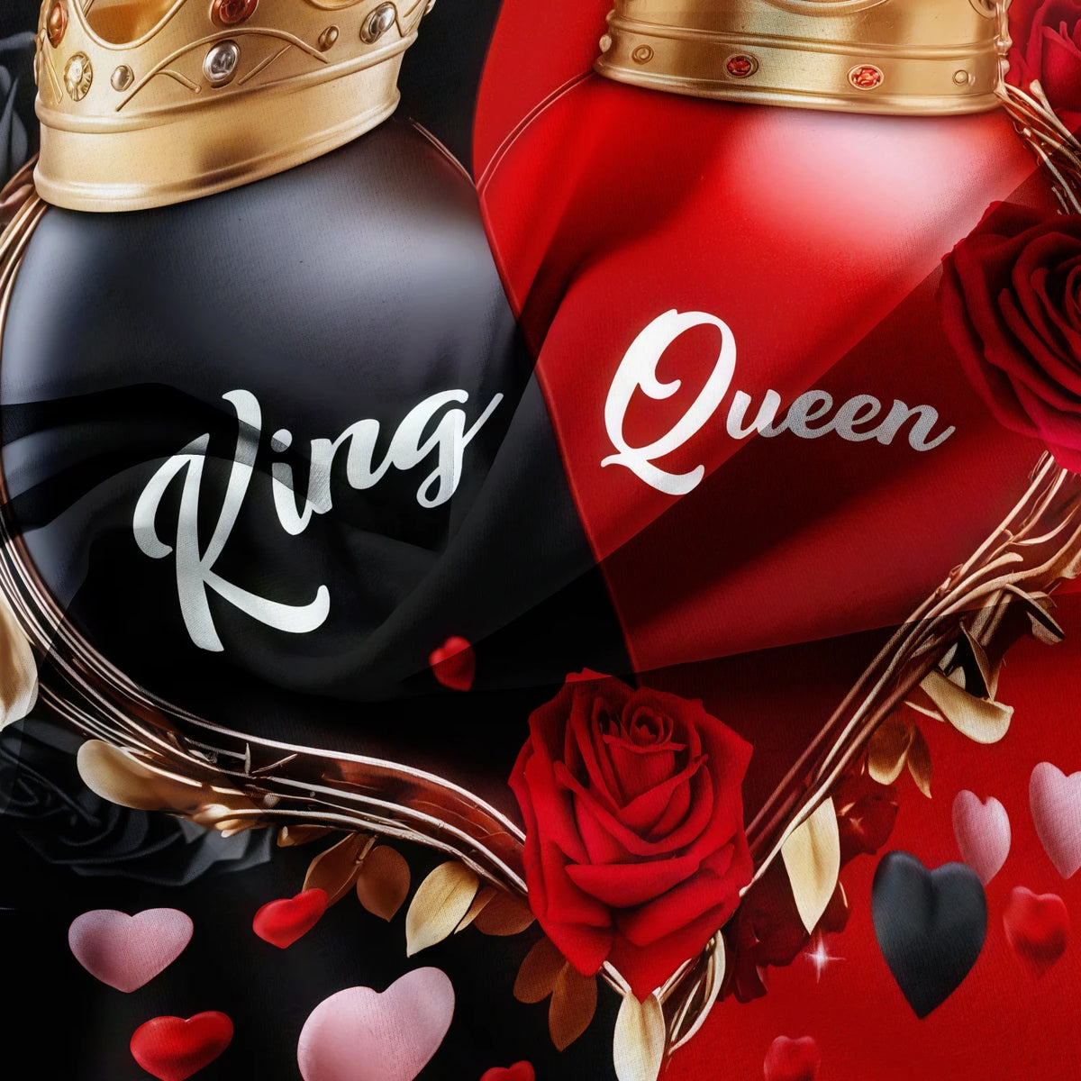 King & Queen Crown Rose Pattern 3-Piece Bedding Set with Duvet Cover and Pillowcases