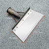 A silver metal cleaning shovel with a wooden handle is shown against a gray background, indicating its dimensions.