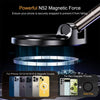 A magnetic phone mount is shown securing an iPhone case onto a metal ring for safe phone support.