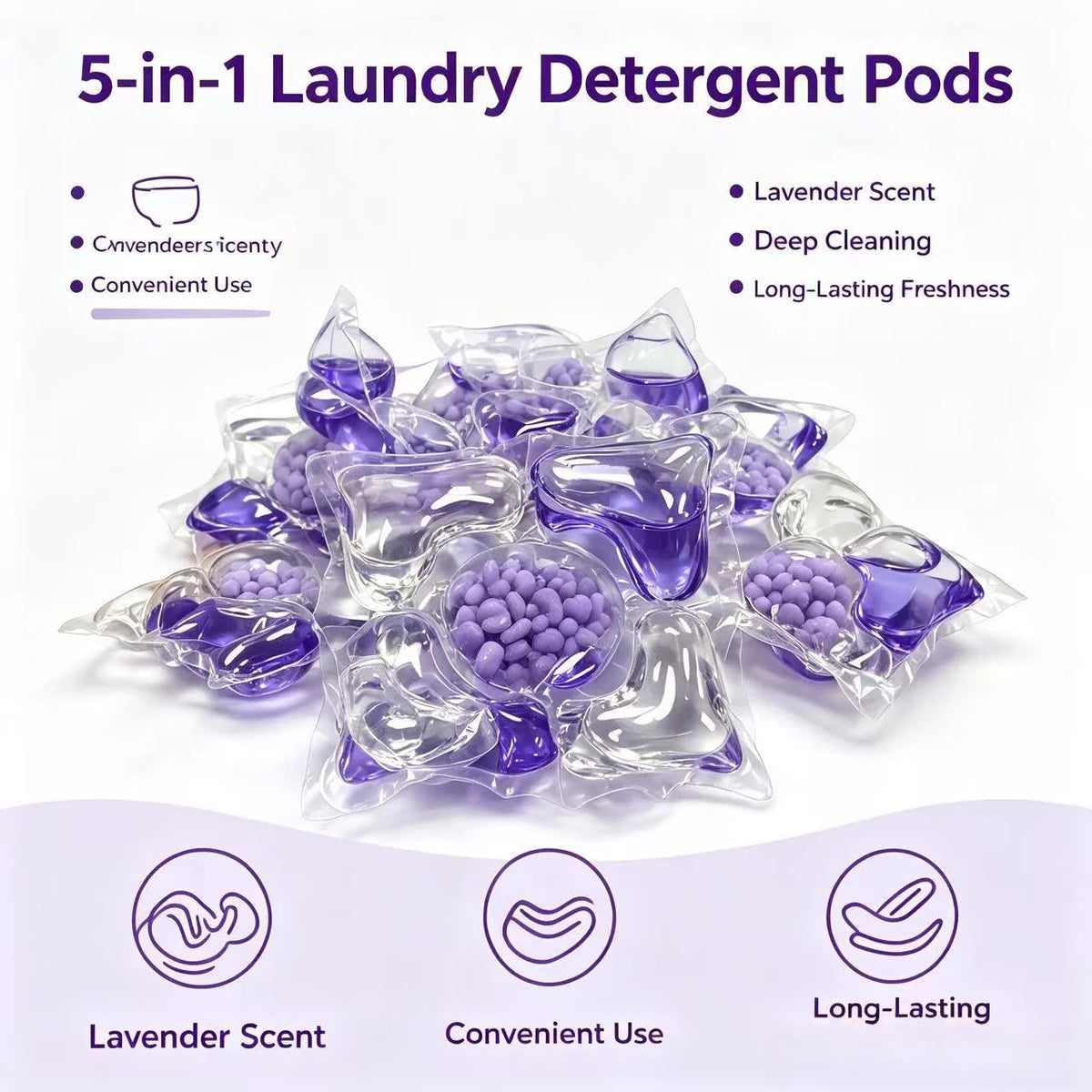 Lavender Scented Laundry Detergent Pods – 5-in-1 Deep Clean & Softener