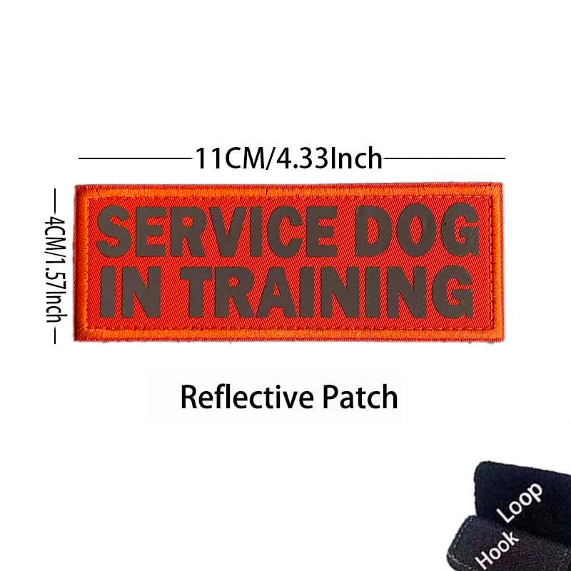 Orange service dog in training reflective patch measuring 11cm or 4.33inch