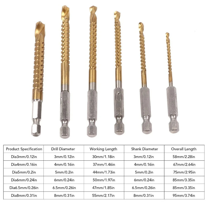 Titanium-Coated Serrated Drill Bit Set (3-8mm)