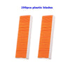 Two rectangular strips of orange plastic blades for scraping stickers and labels