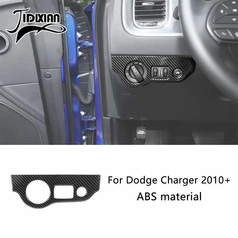 Carbon fiber interior trim kit for Dodge Charger featuring an ABS material component.