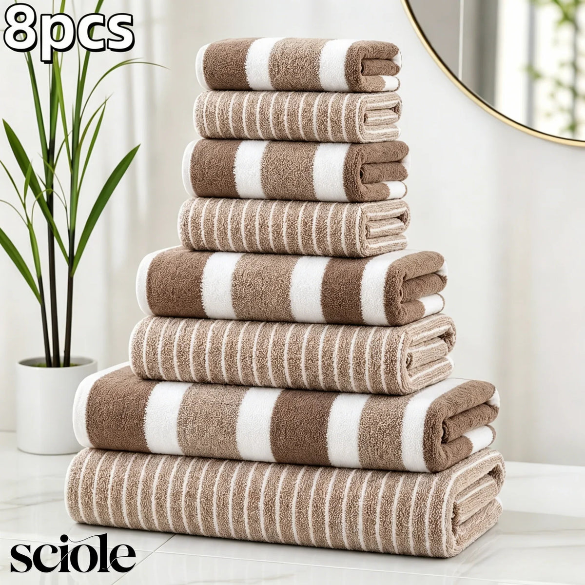 8-Piece Ultra-Soft Microfiber Towel Set with Two-Tone Stripe Design