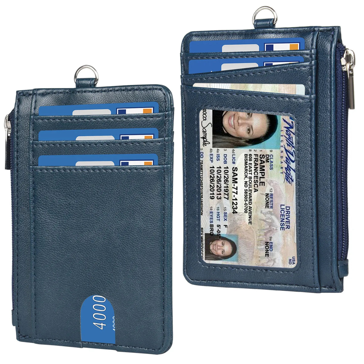 Premium PU Leather Badge Holder with Zipper and Lanyard