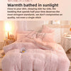 A pink plush mink velvet duvet cover set displayed on a bed with soft lighting.
