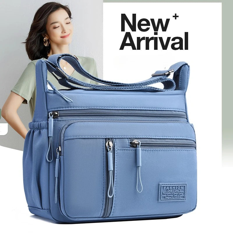 Bolso bandolera de nylon impermeable con múltiples bolsillos