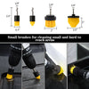 Set of small yellow and black rotary cleaning brushes with extension shafts for cleaning hard-to-reach areas