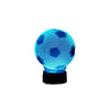 A glowing blue 3D illusion soccer ball night light with a base.