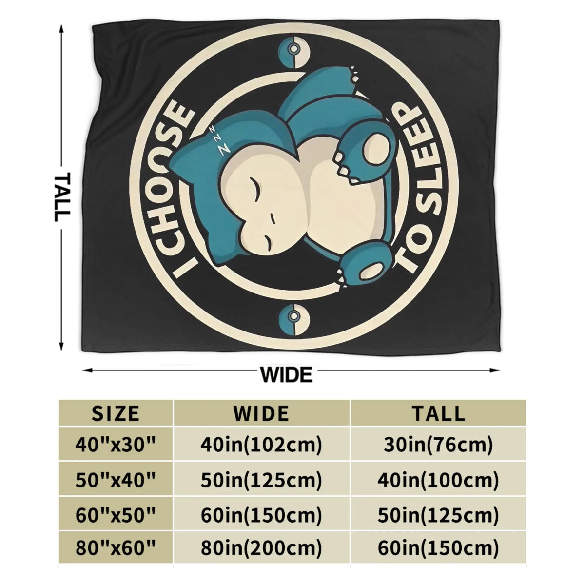 A black plush throw blanket featuring a graphic of a sleeping baby inside a circular design.