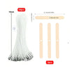 A set of 50 natural cotton candle wicks with metal stands, shown next to measuring tools.