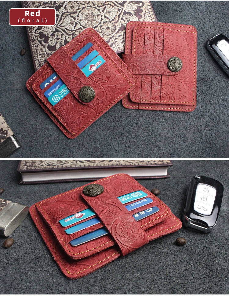 Handcrafted Cowhide Leather Card Wallet with Coin Pocket
