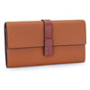 A brown cowhide leather bifold wallet with card slots and a coin pocket.