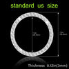 A circular crystal rhinestone button cover with a 1.2-inch diameter and 0.12-inch thickness.
