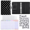 Black A6 polka dot PU leather binder wallet with cash envelopes and card holder