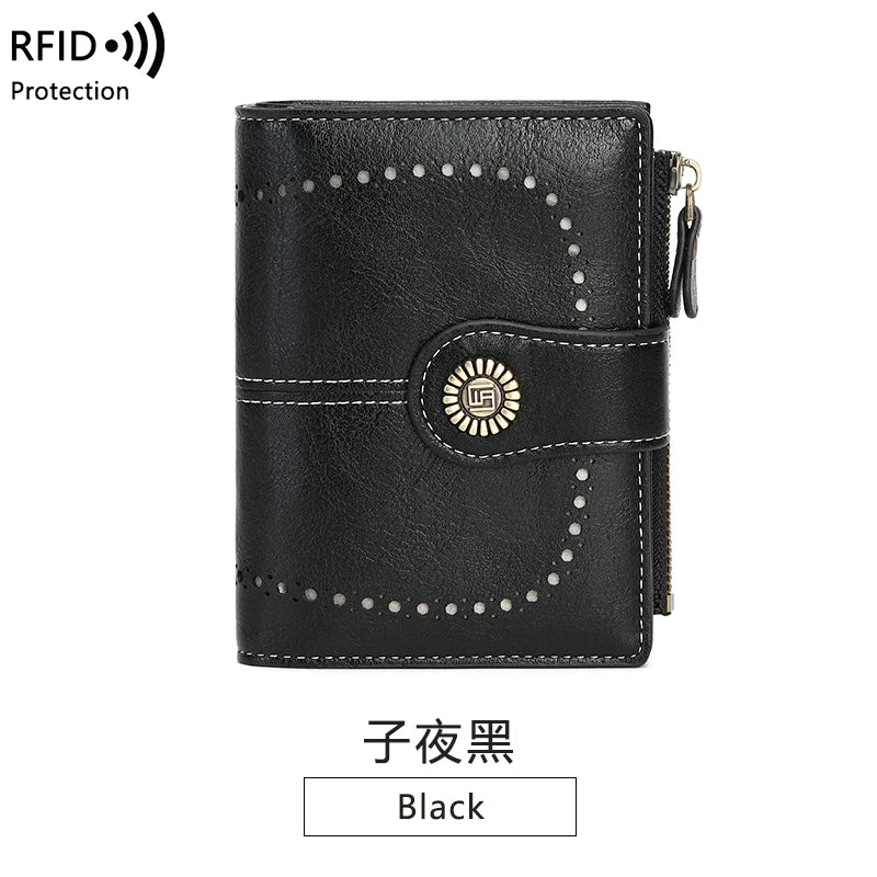 Vintage RFID-Blocking Tri-Fold Wallet with Ample Storage