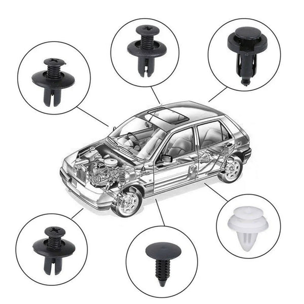 A kit of universal auto trim panel retainer clips and mounting hardware for vehicle repairs