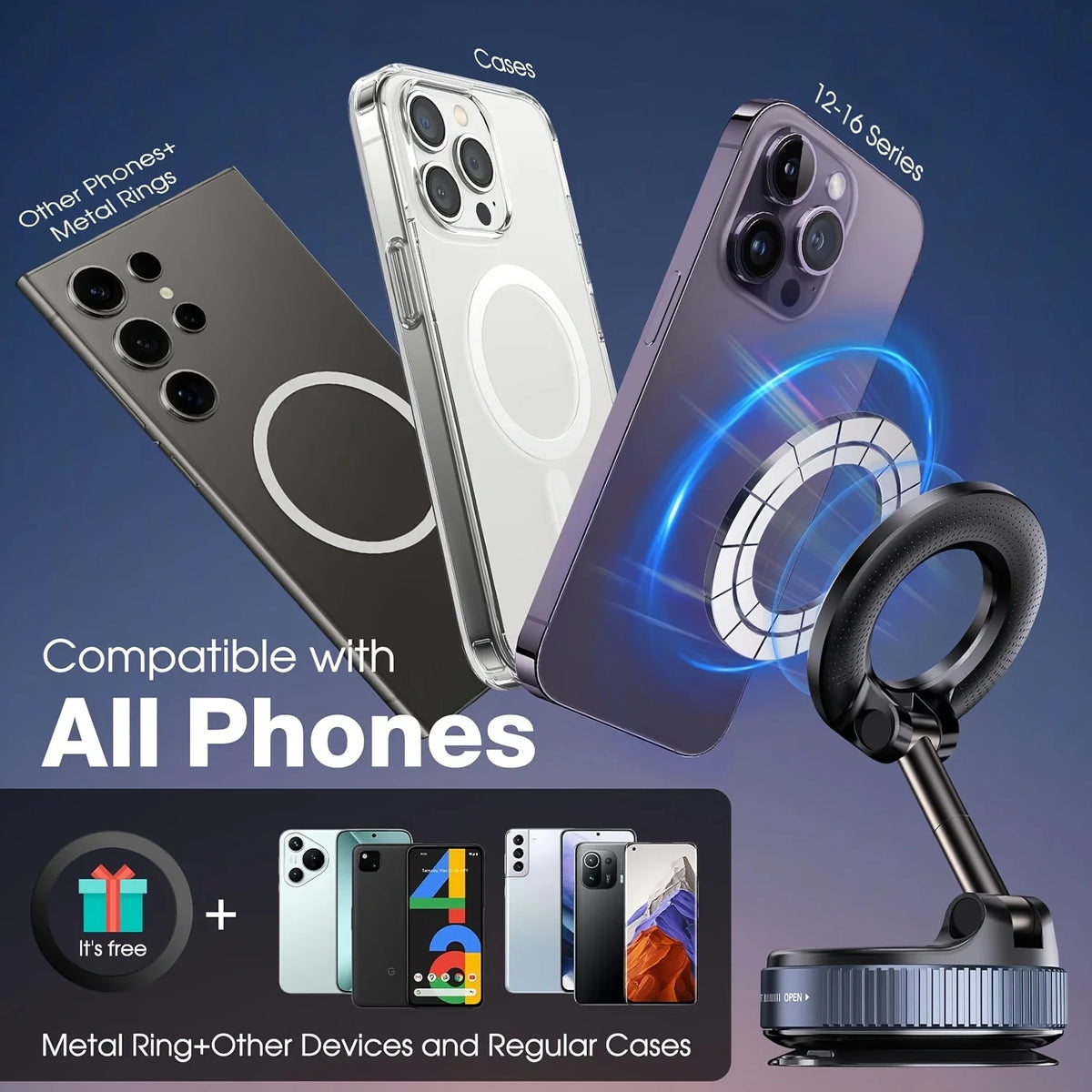 Foldable Magnetic Car Phone Mount with 360° Rotation