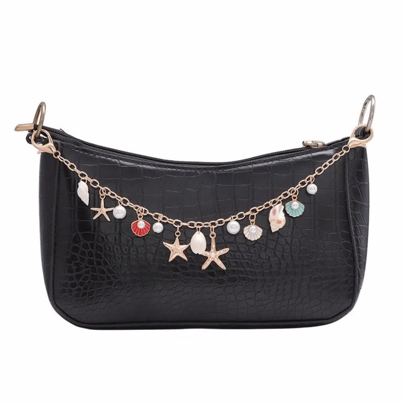 Starfish & Pearl Bag Charm with Metal Chain