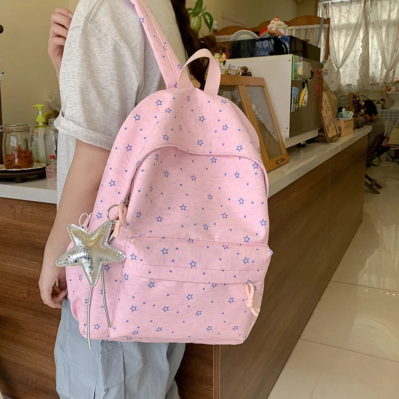 Canvas-Rucksack mit Sternendruck und abnehmbarem Anhänger