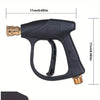 Black high pressure washer gun with a brass nozzle and quick-connect fittings.